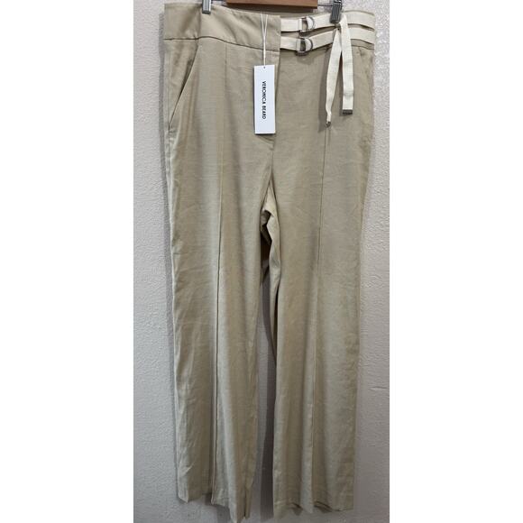 Veronica Beard Cruz Linen Blend Straight Leg Pants With Belt Womens Size 12 - Picture 2 of 7